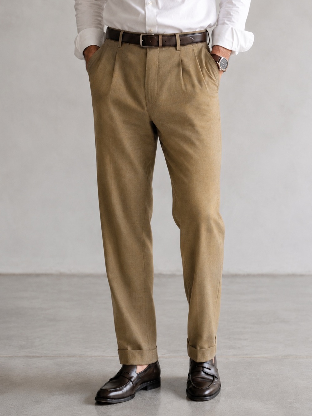 Croft & Barrow Mens 32x30 Tan Pleated Cuffed Dress Pants Poly Viscose